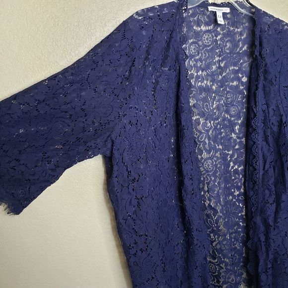 Isaac Mizrahi Live Open Front Lace Duster Kimono 3X Navy Blue - Picture 4 of 8